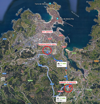 Mapa del Internacional RadikalDarts 2020 en A Coruña